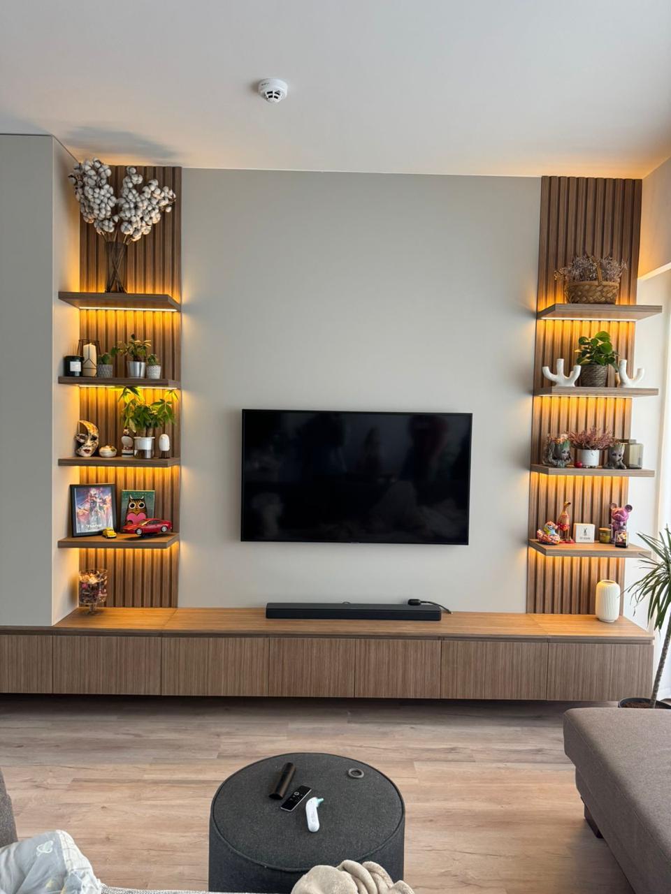 TV Walls & Media Walls 18 Wood slat backlit TV media wall in Dubai by ASM Interiors