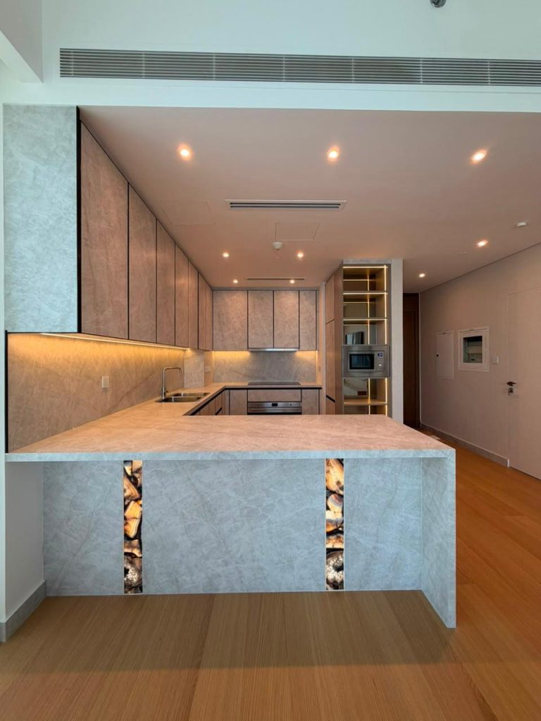 Projects We Have Done 22 Backlit precious stone kitchen island at Canal Front CF09A by ASM Interiors Dubai