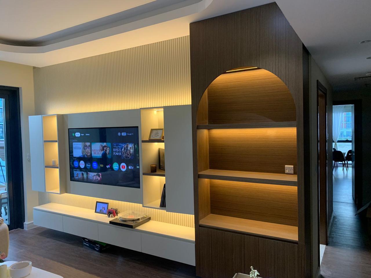PU painted TV wall unit by ASM Interiors Dubai