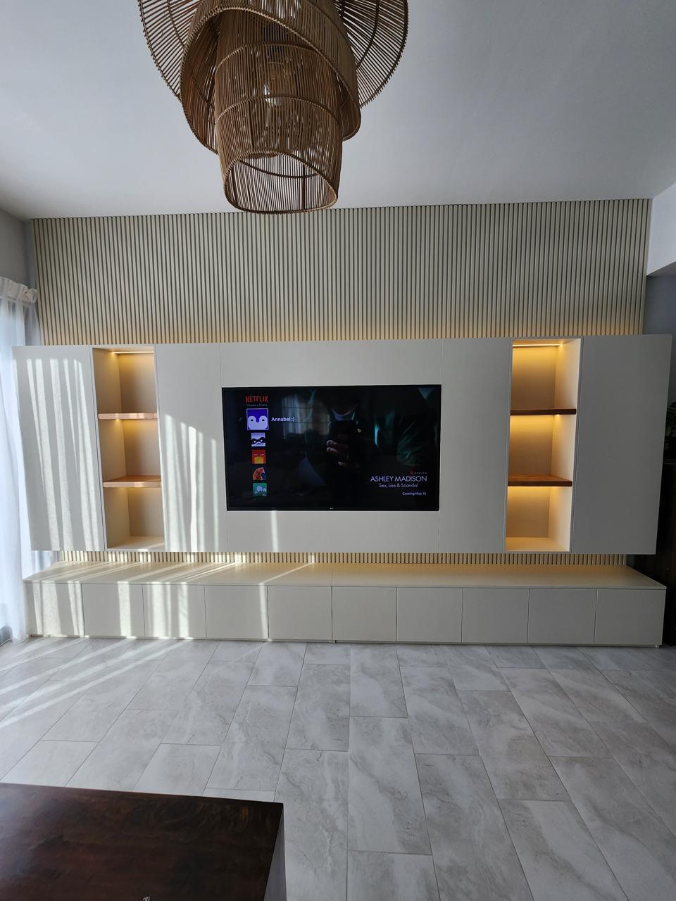 Fluted panel TV wall by ASM Interiors Dubai