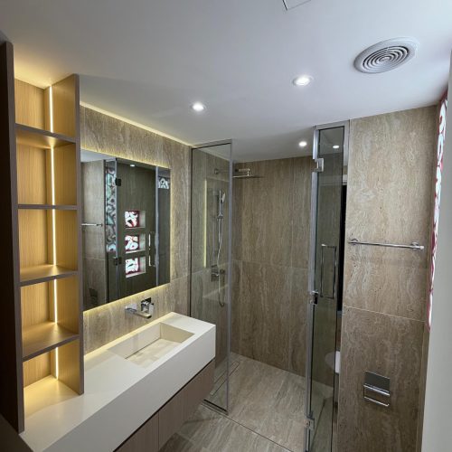 Glass shower and bathroom shelving at Canal Front CF09A